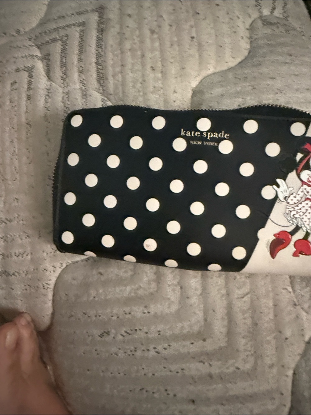 kate spade Black & White Polka Dot Zip Wallet with Red Accent